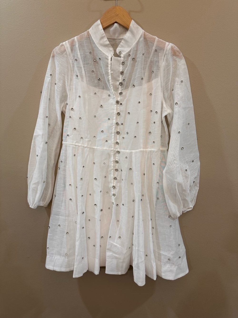 Embellished White Tie-Waist Mini Dress - Picture 5 of 9